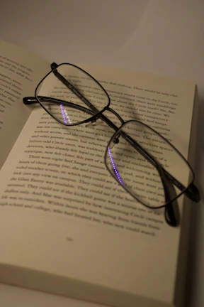 Glasses resting on an open book