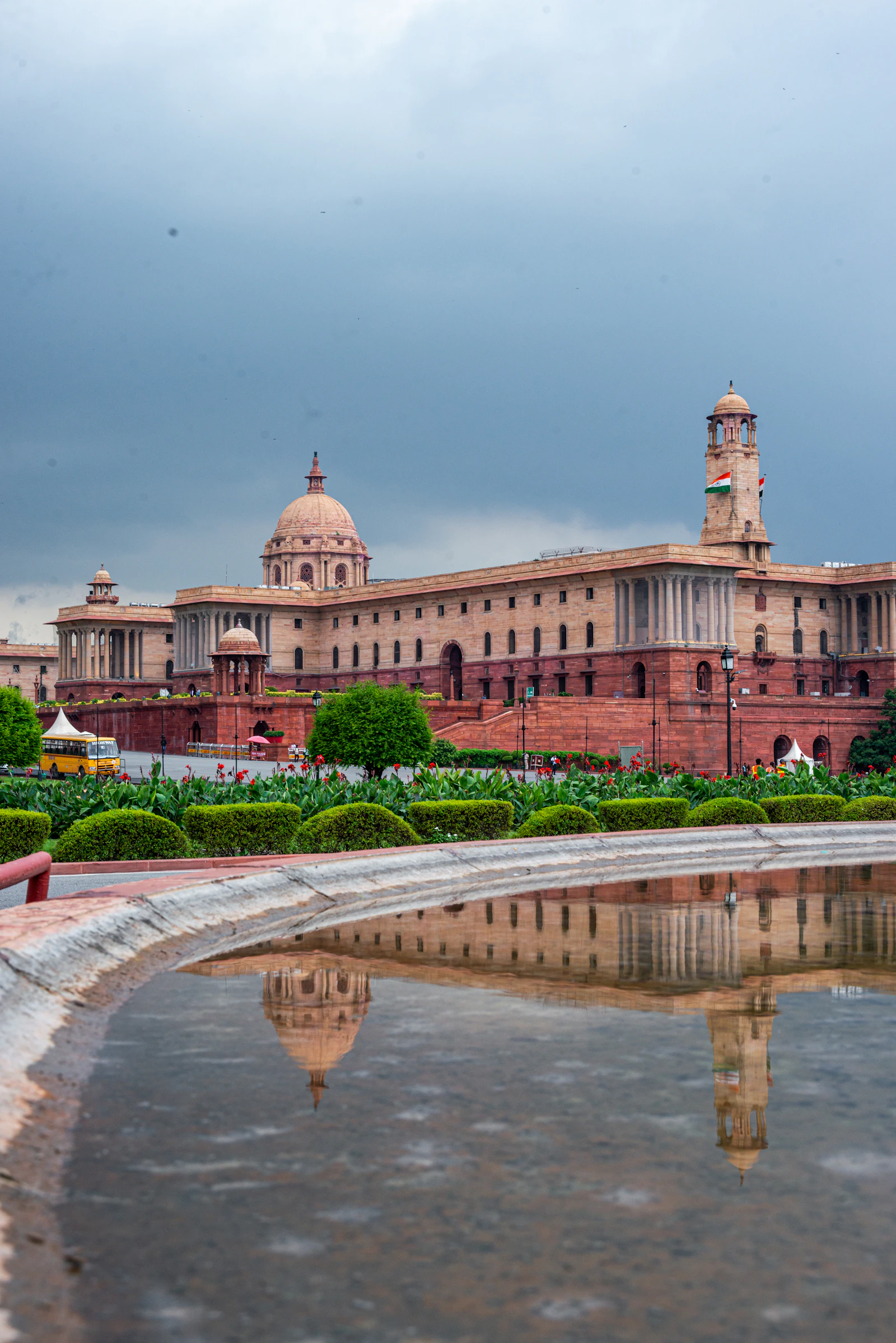 Rashtrapati Bhavan dome reflected in water