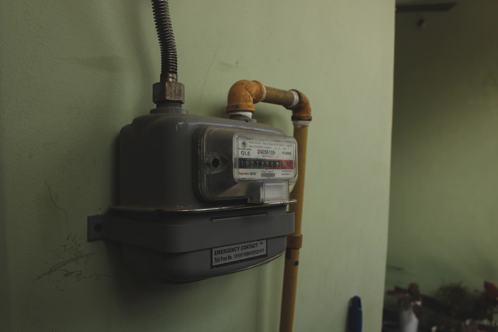 Residential gas meter and connected pipework