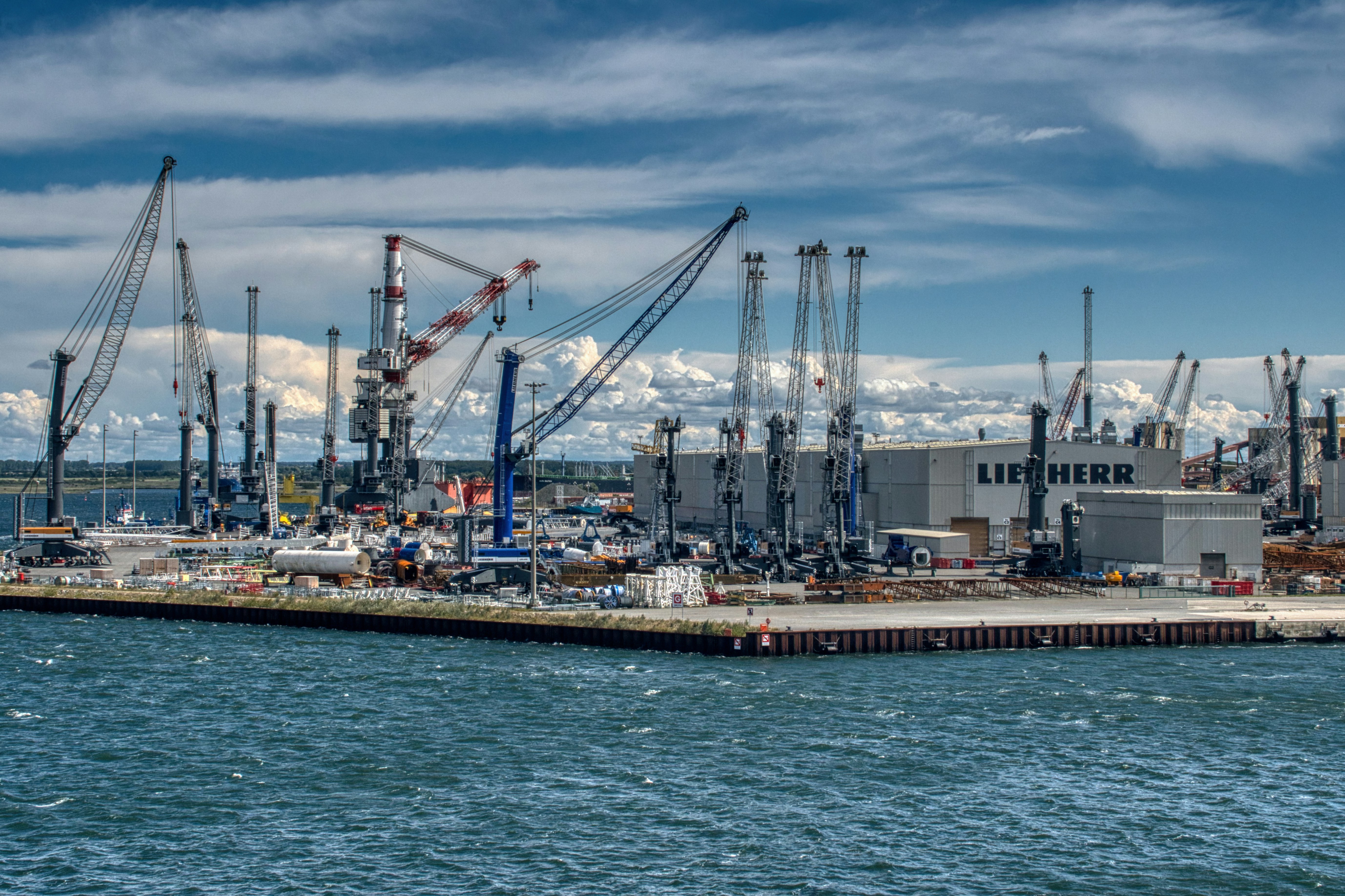 Industrial port with cranes