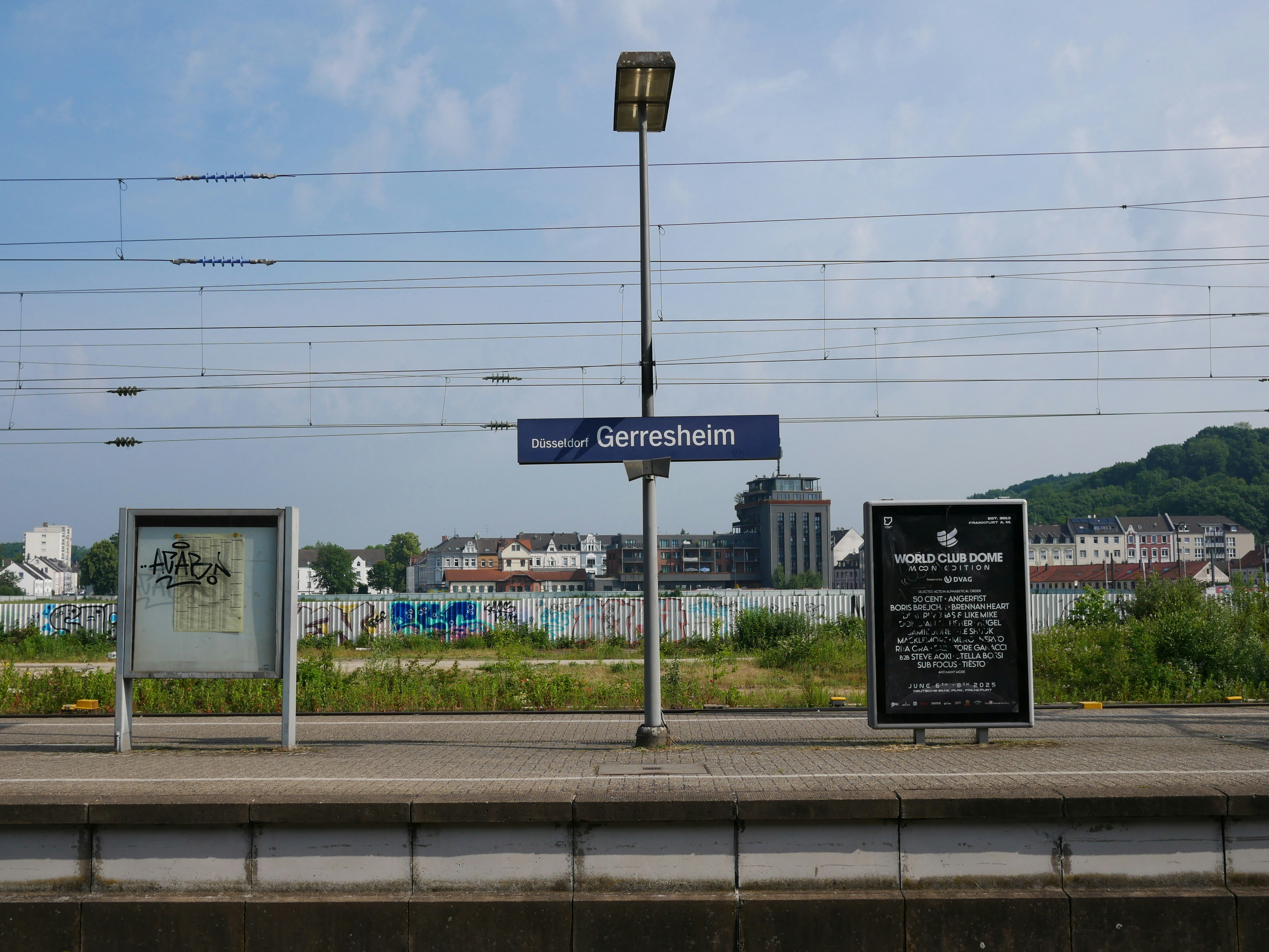 Train station platform with gerresheim sign.