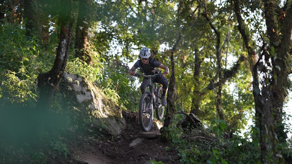 Mountain biker riding bermed flow trail on Myer's Flyer at VCMP