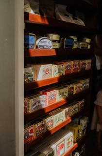 Prateleira organizada com caixas