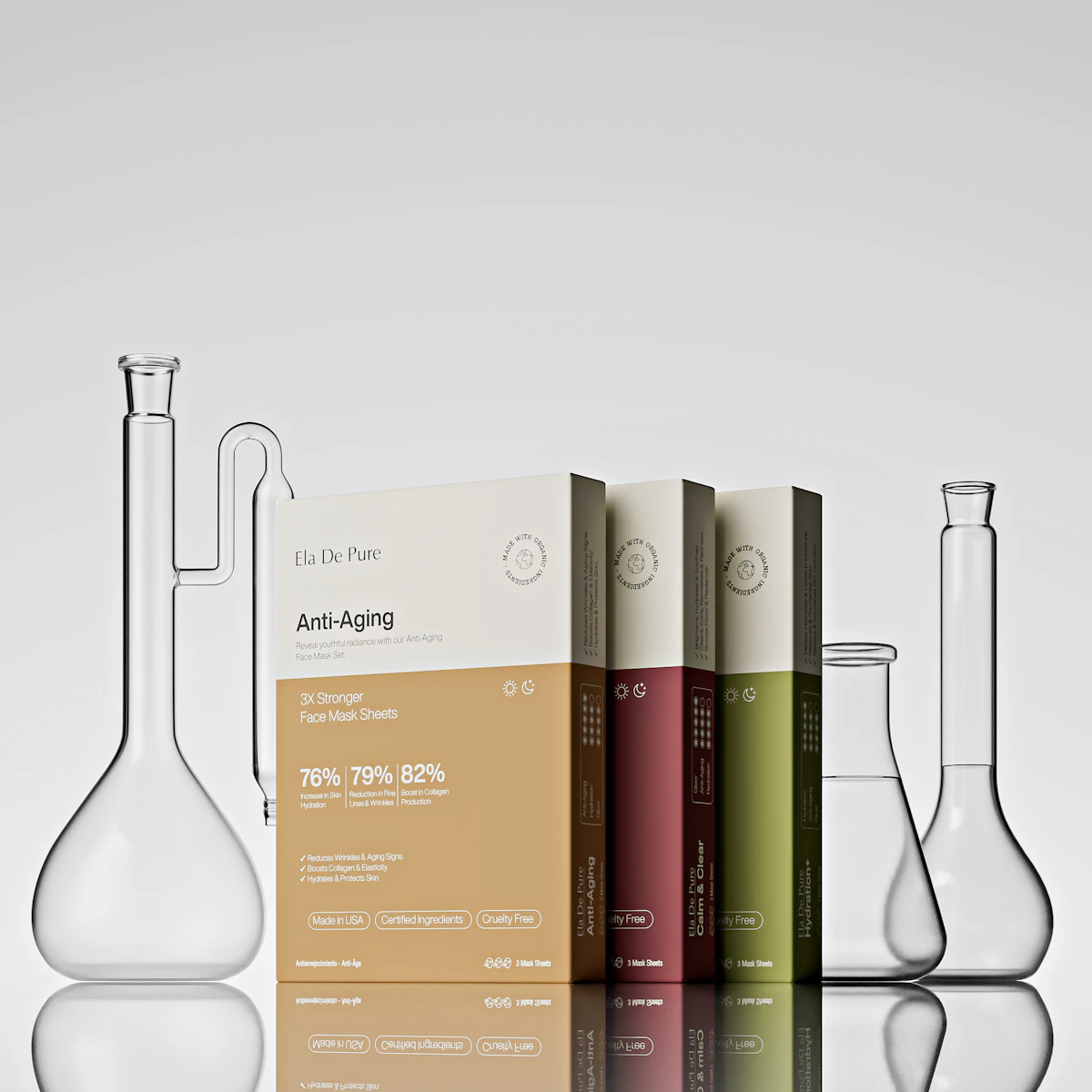 Skincare products with laboratory glassware