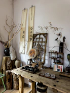Rustic table with tea set and traditional decor