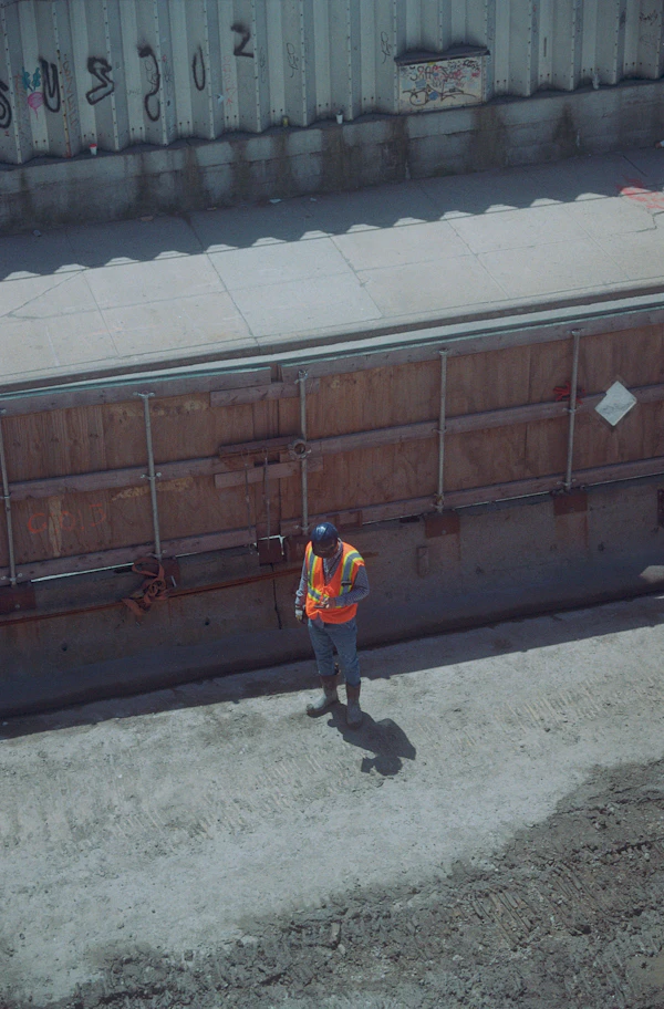 Worker wearing a hi-vis ANSI Class 2 safety vest