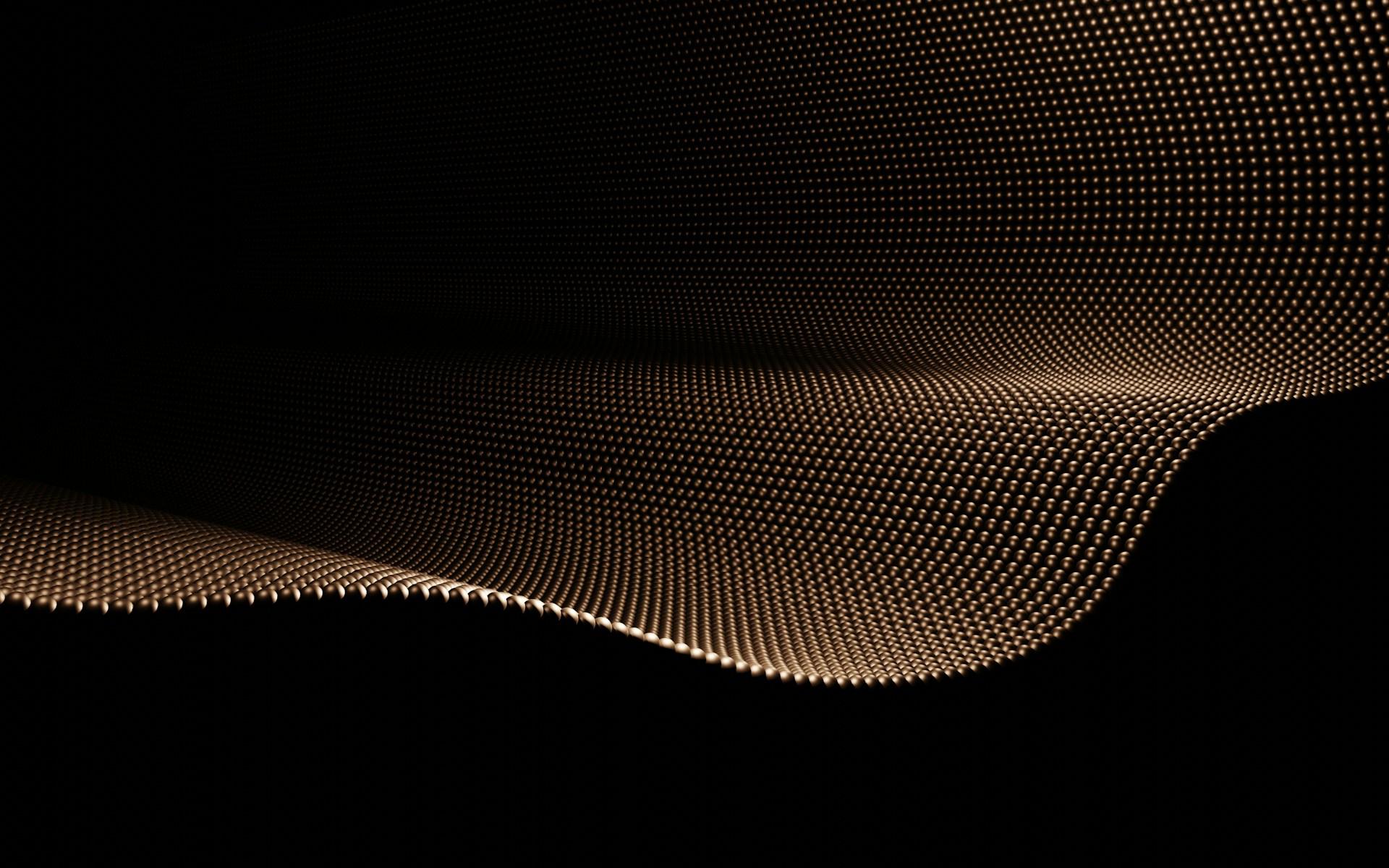 Abstract golden wave pattern on black background.