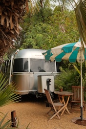Airstream trailer with outdoor seating area