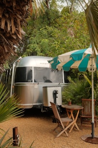 Airstream trailer with outdoor seating area