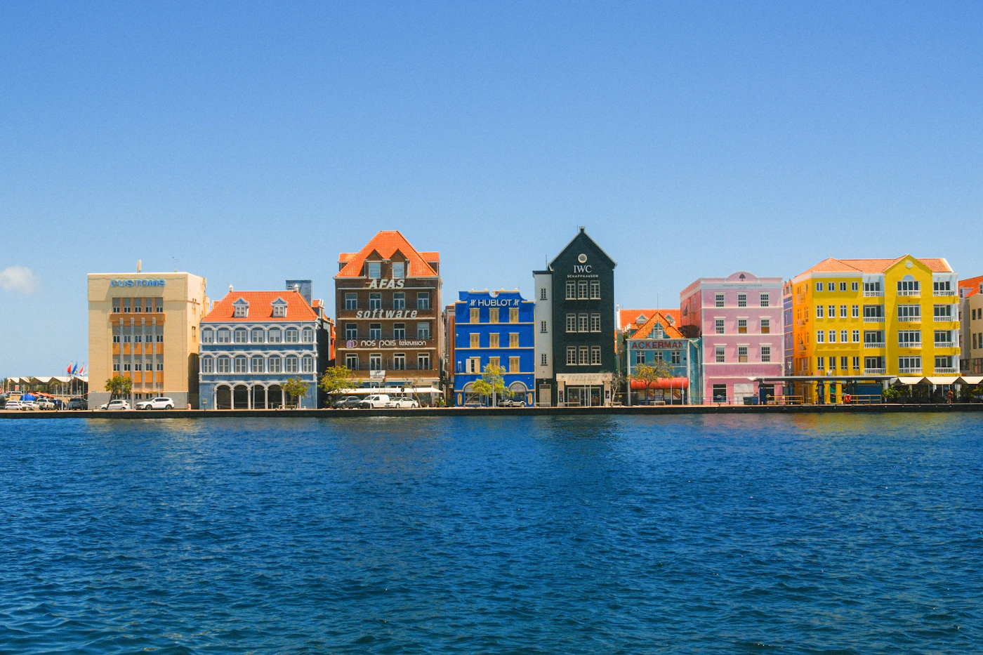 Colourful waterfront architecture in Willemstad, Curaçao, representing Caribbean financial and commercial districts