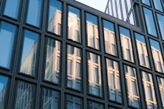 Modern building facade with glass reflections