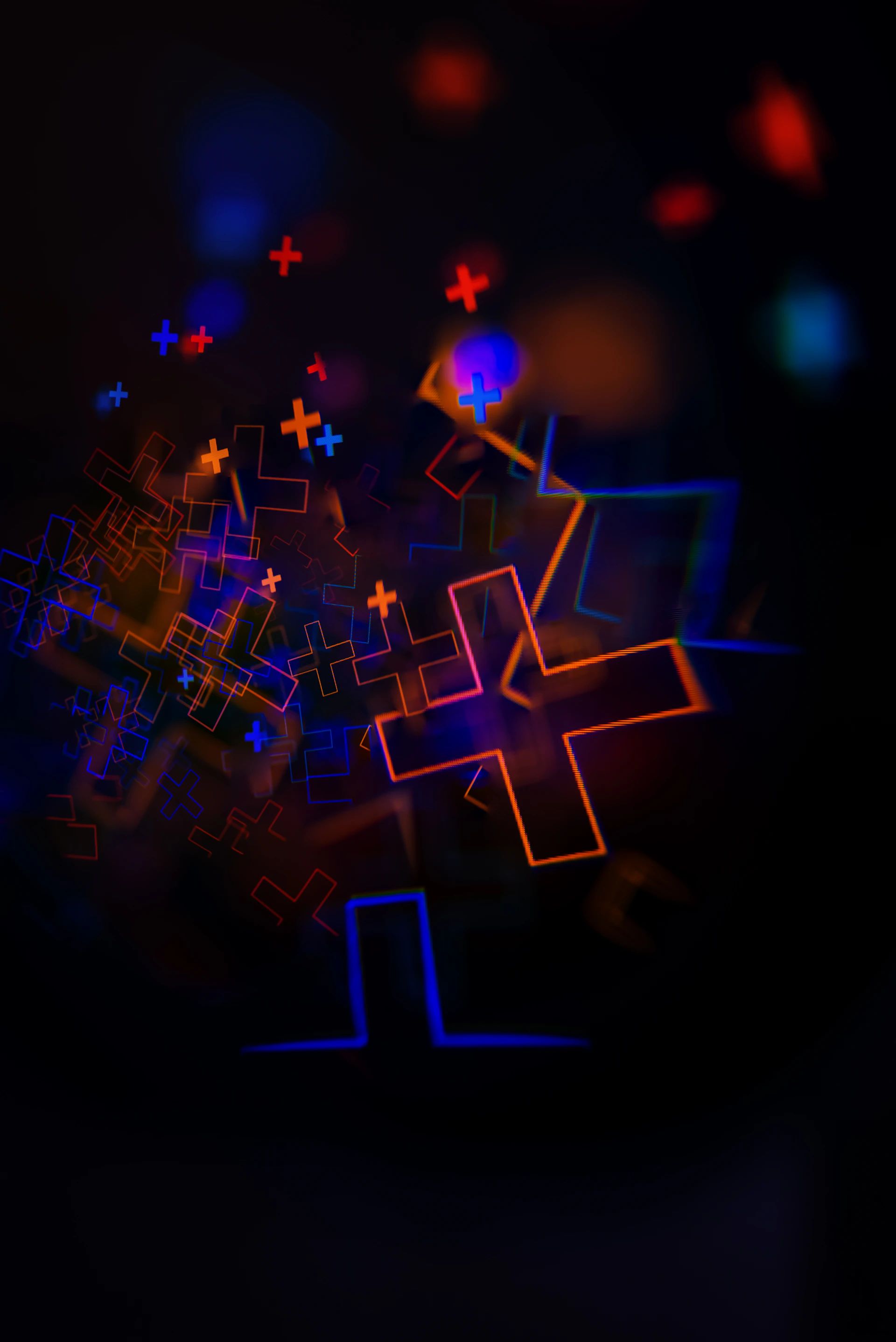 Abstract glowing crosses against dark background