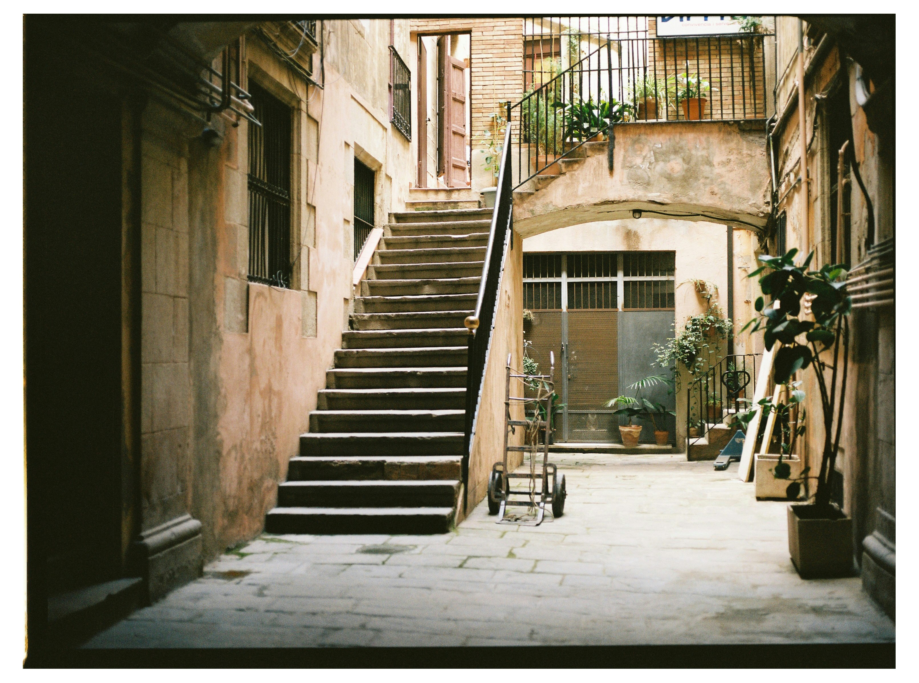 An old staircase in a european courtyard