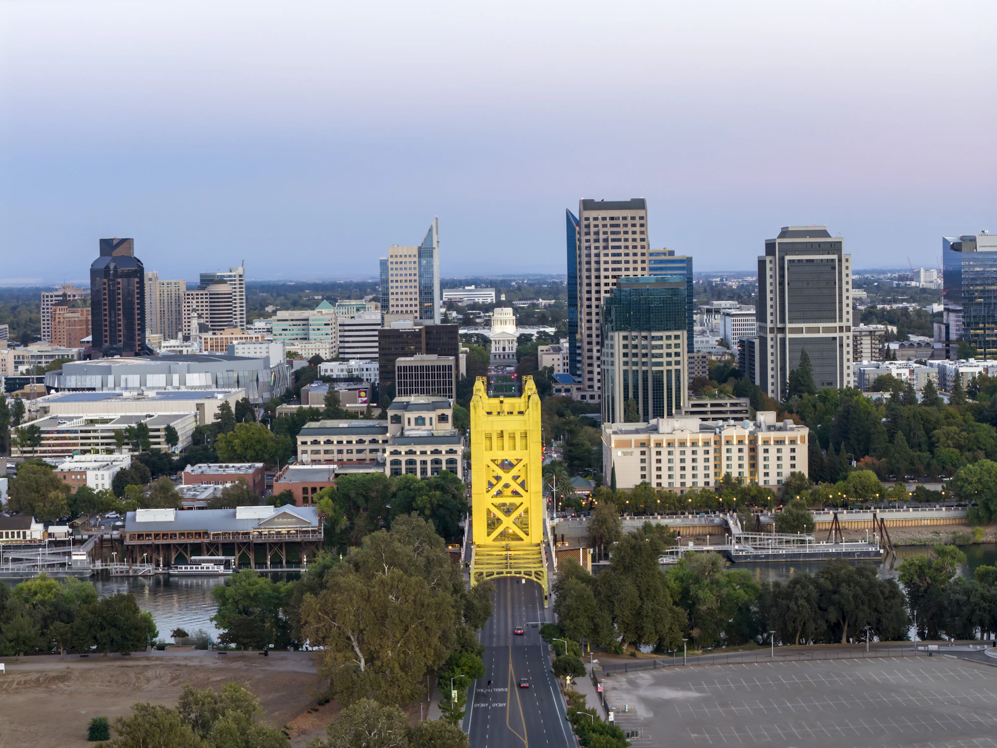 Tower Bridge and the Sacramento skyline at dusk