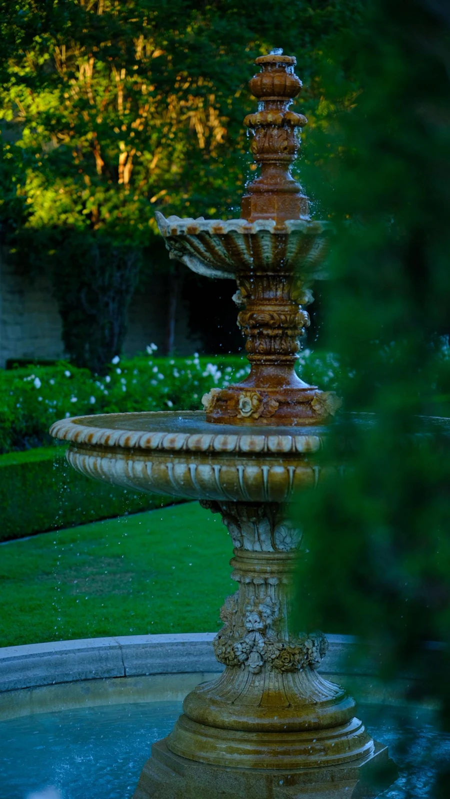 Stone fountain in a garden