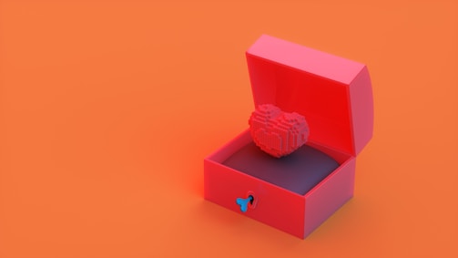 Red heart in an open red box