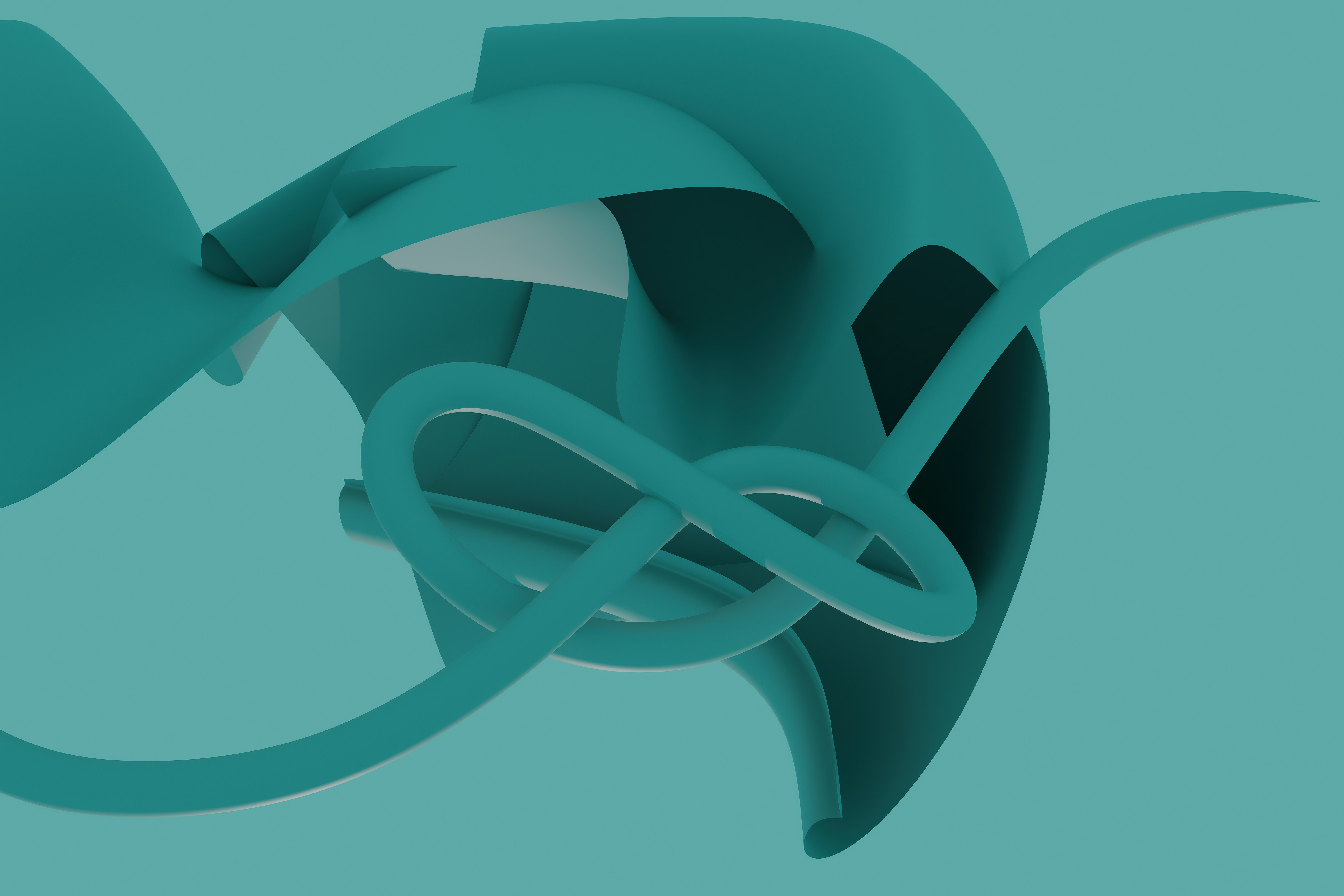 Abstract teal sculpture with flowing lines