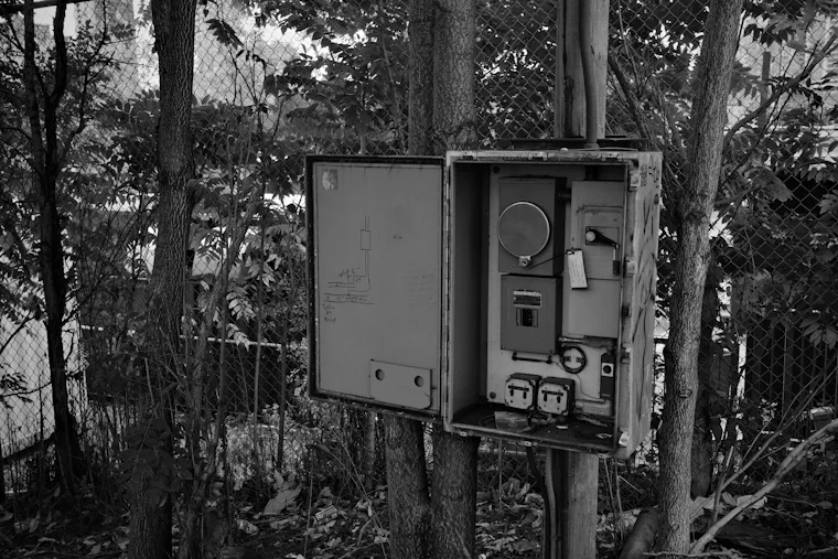 Outdoor electrical equipment box representing home backup power infrastructure
