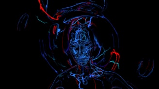 Abstract digital rendering of a human head with glowing lines