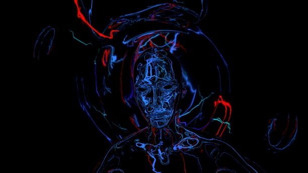 Abstract digital rendering of a human head with glowing lines