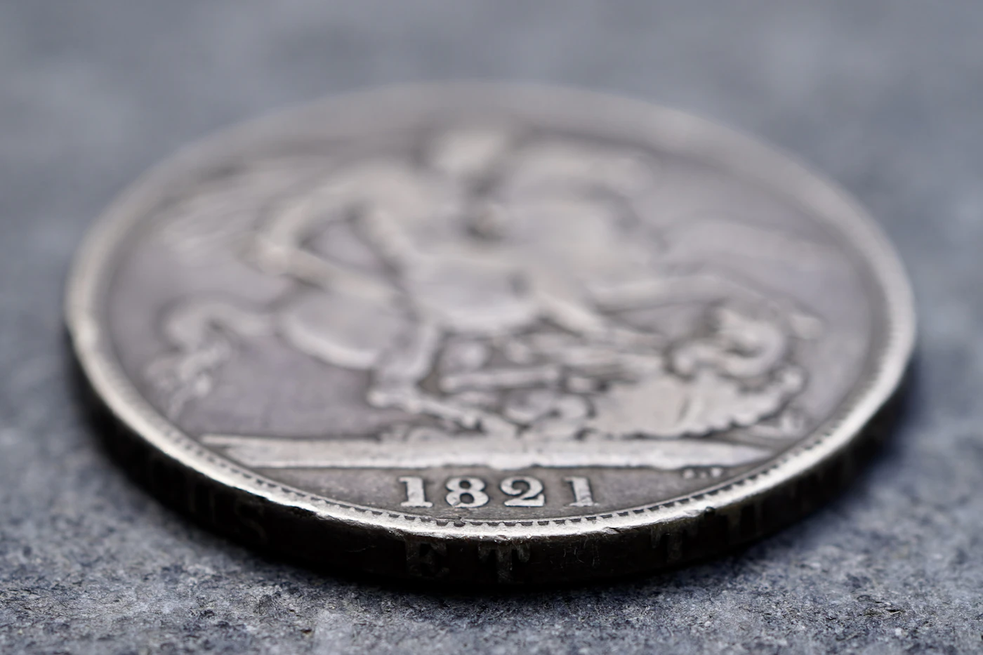 A silver crown coin dated 1821, shown as a study in provenance