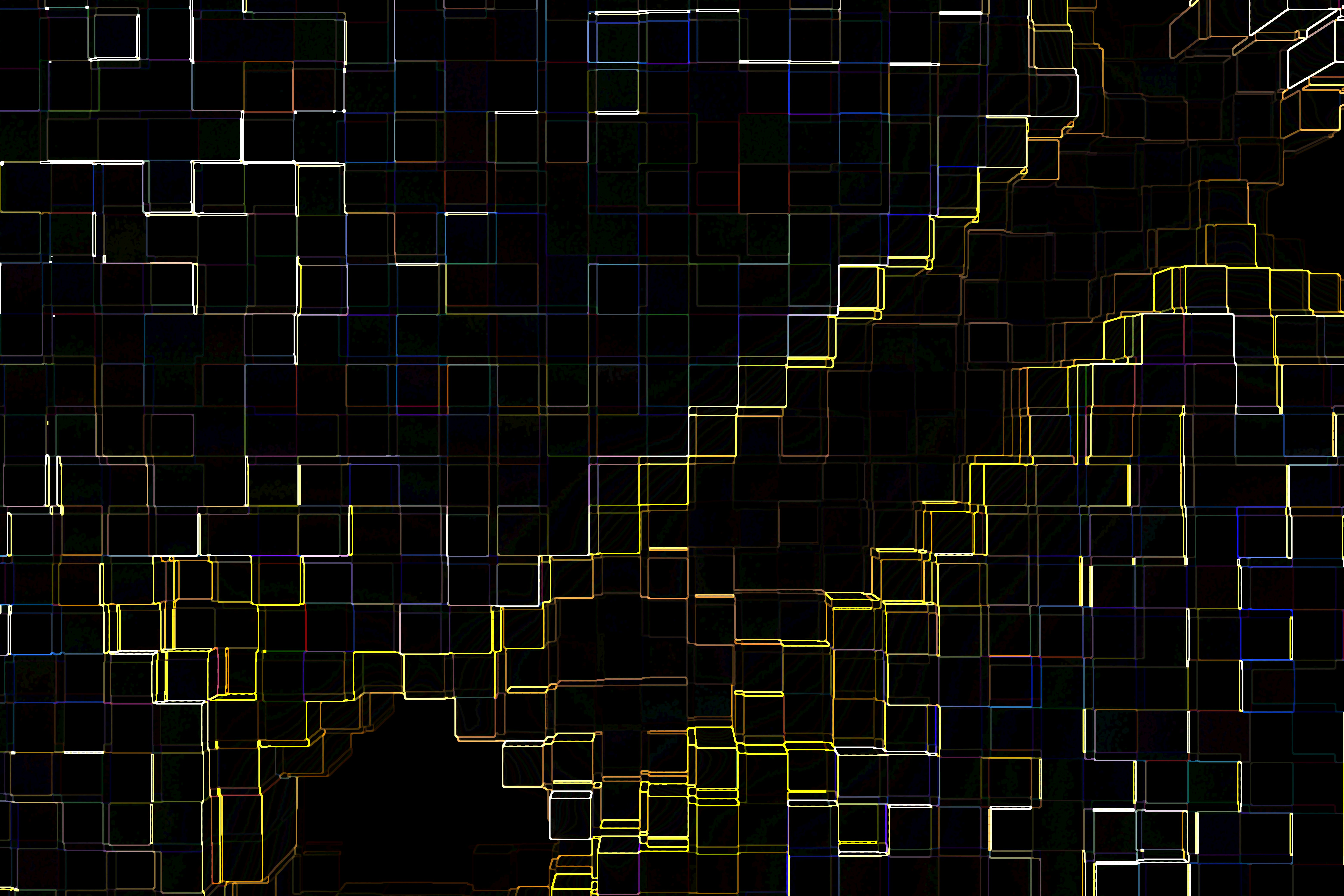 Abstract geometric pattern with glowing yellow lines.