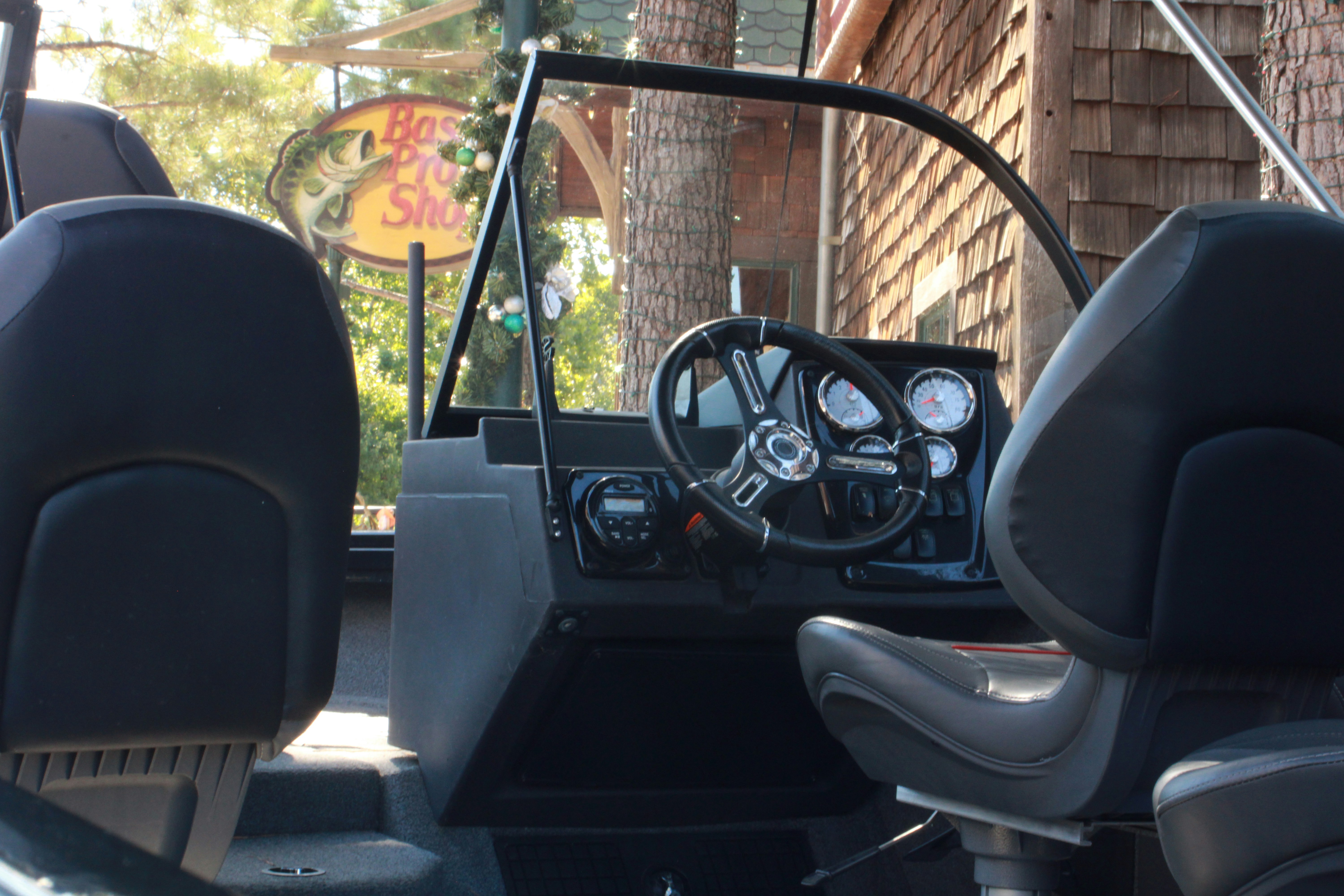 Interior view of a boat's steering console