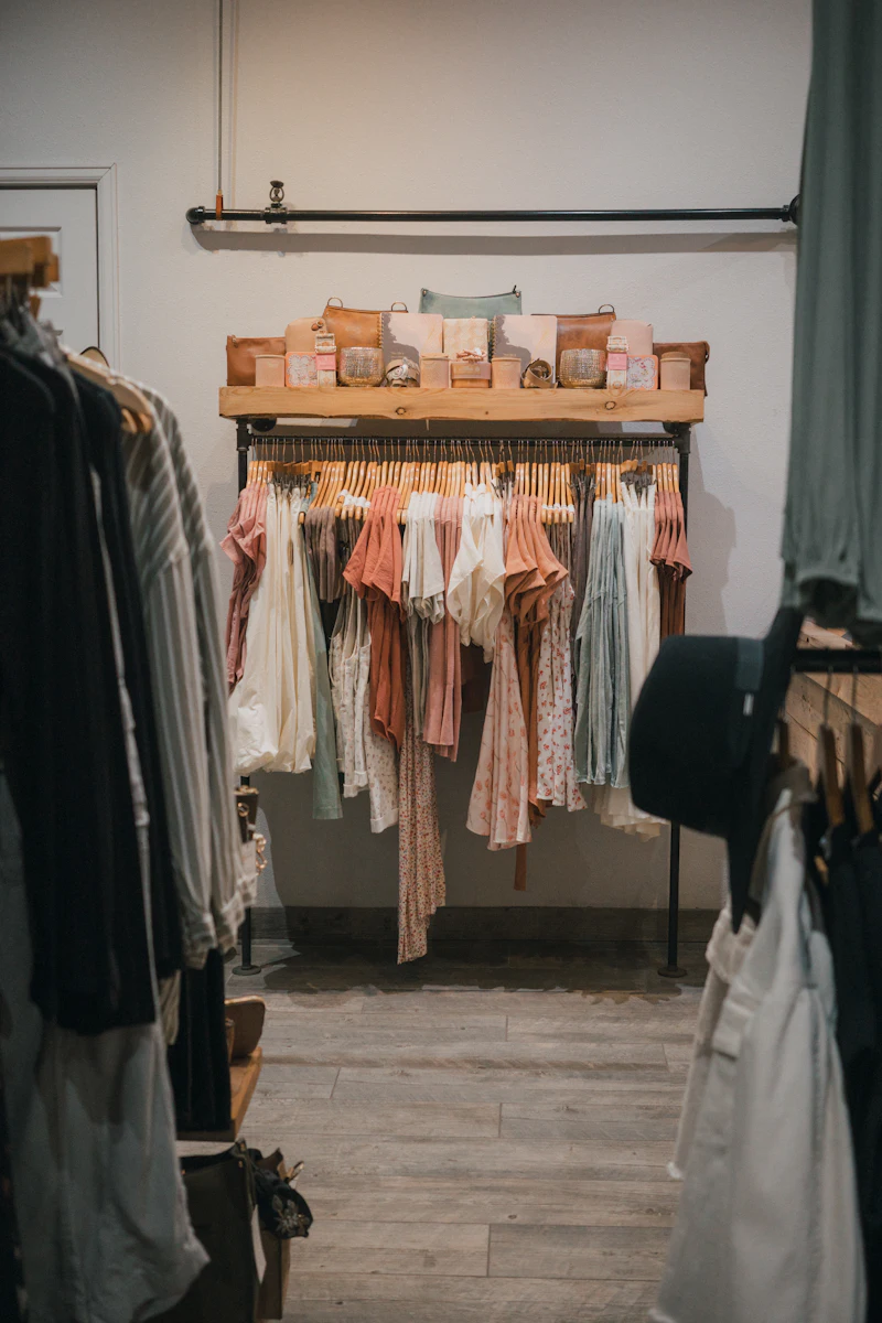 Racks of women's clothing in a boutique
