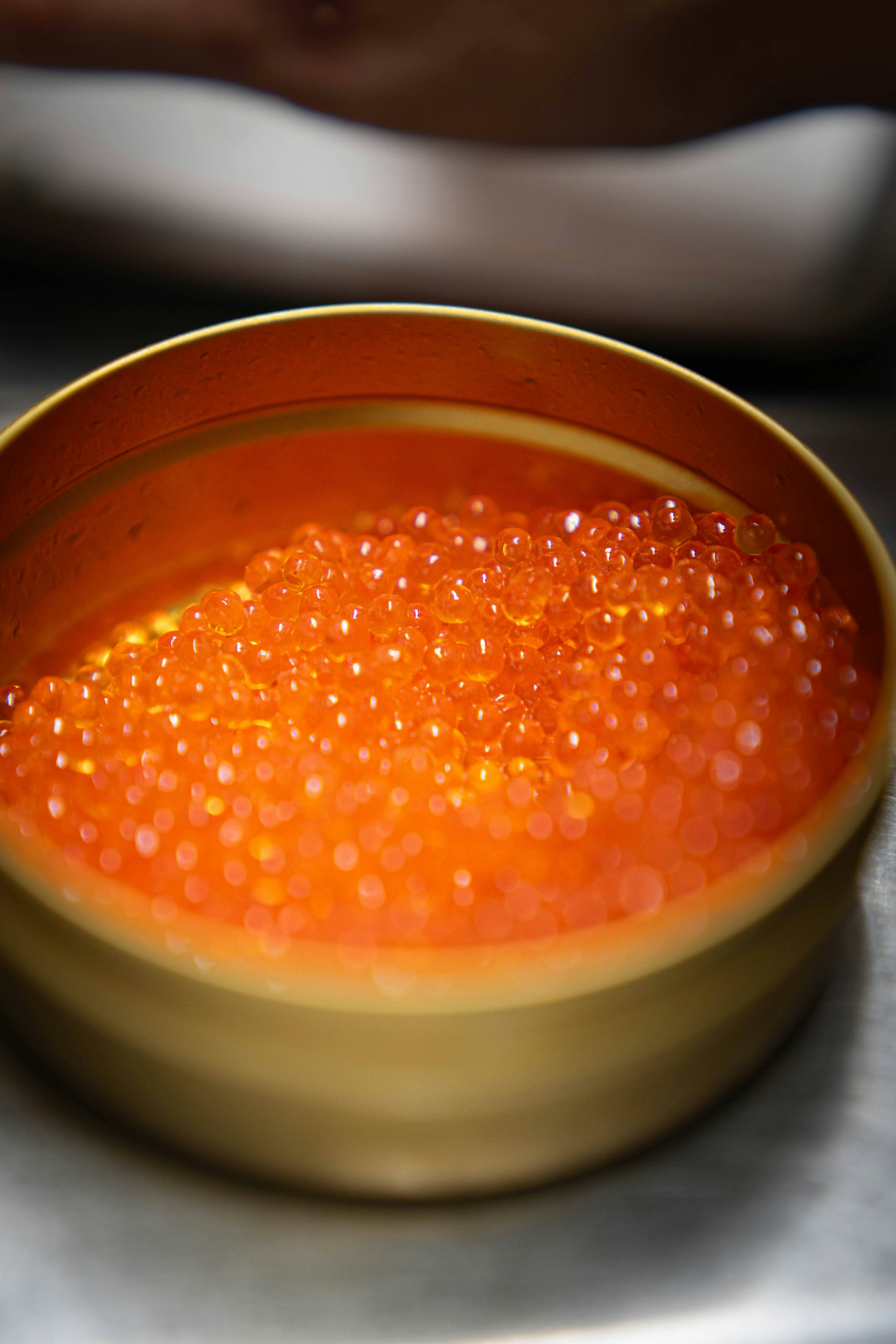 Close-up of bright orange salmon roe in a tin. photo – Free Food Image ...