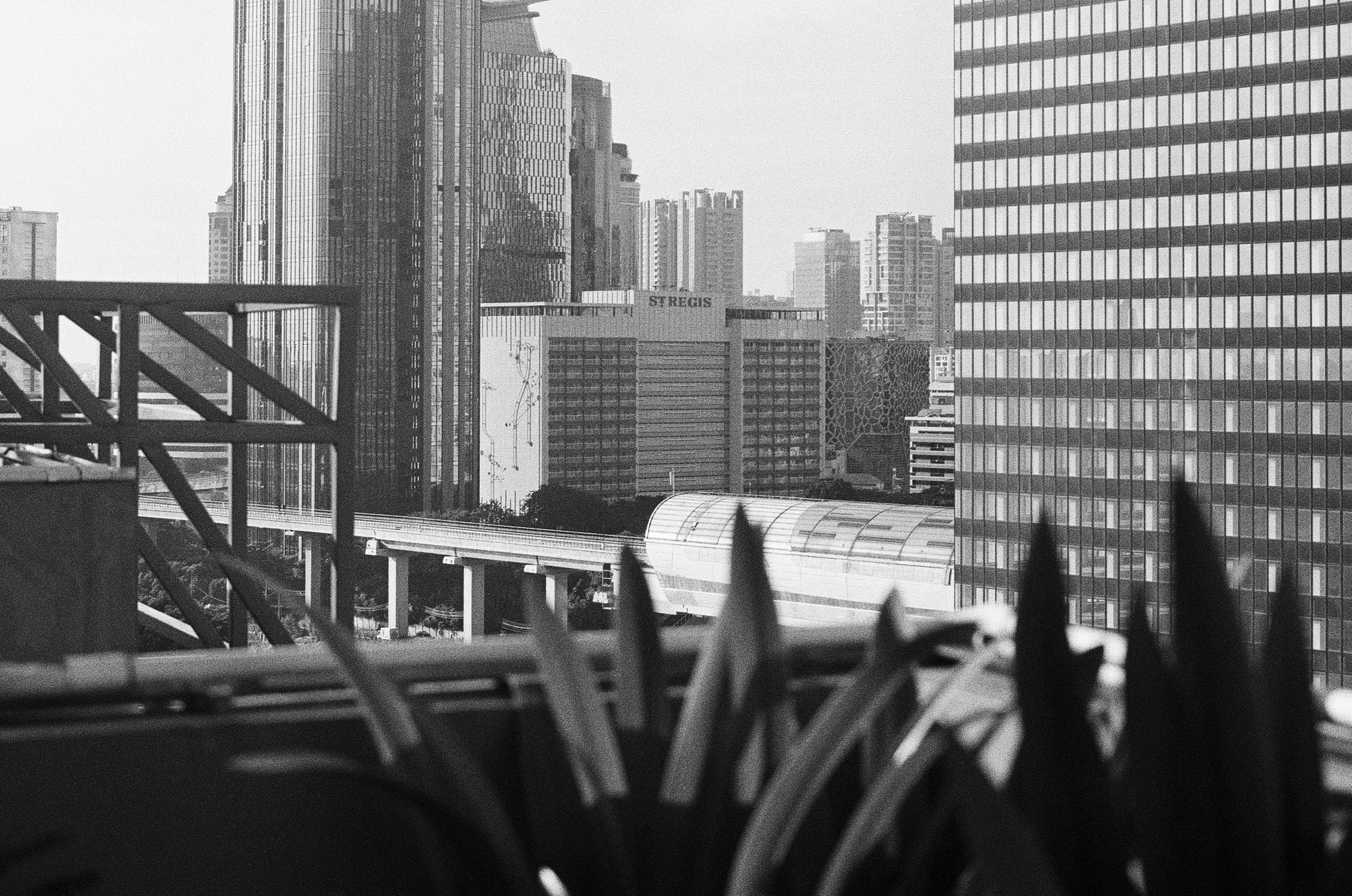 Jakarta Sudirman street in black and white