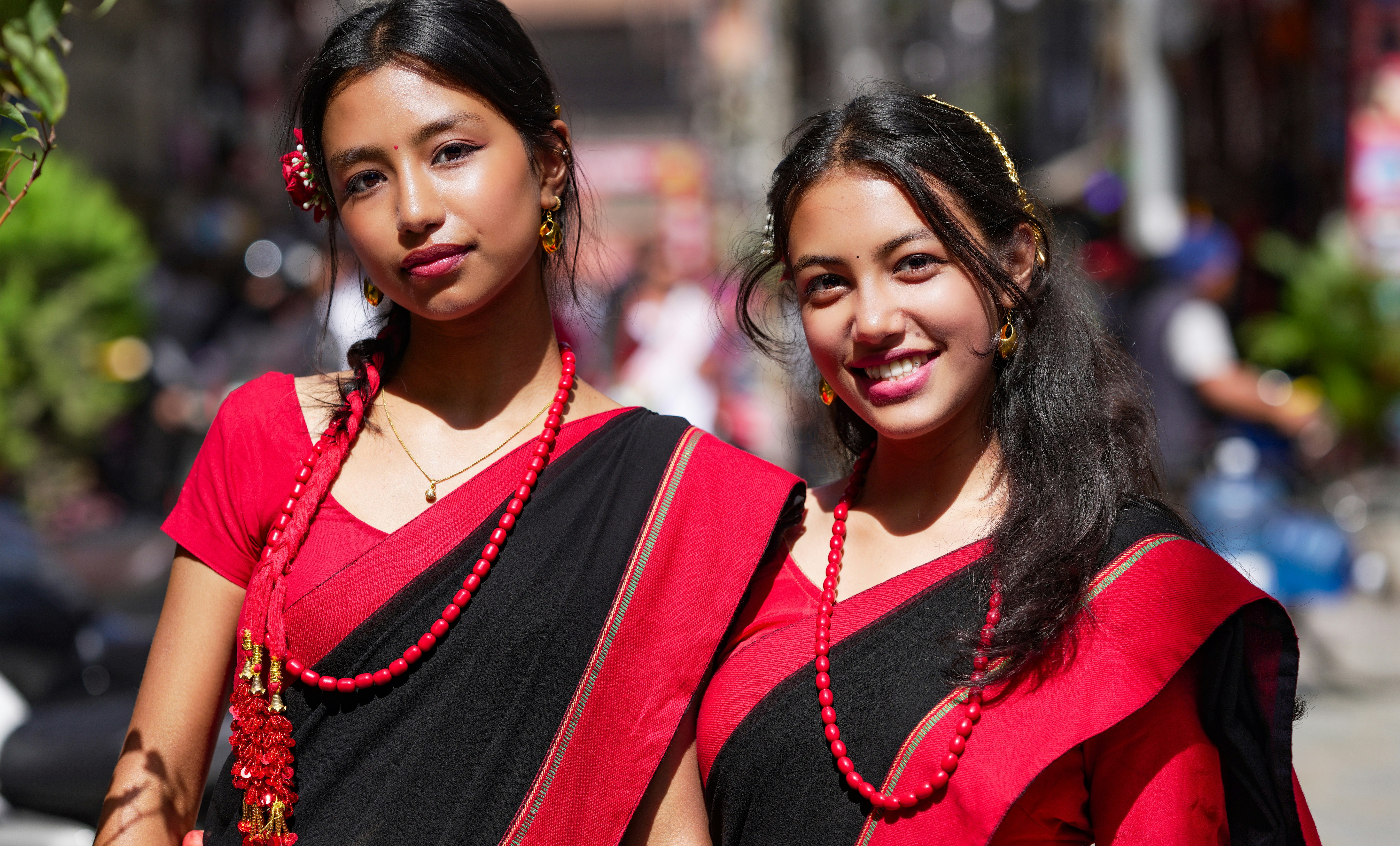 Two young women in traditional indian attire