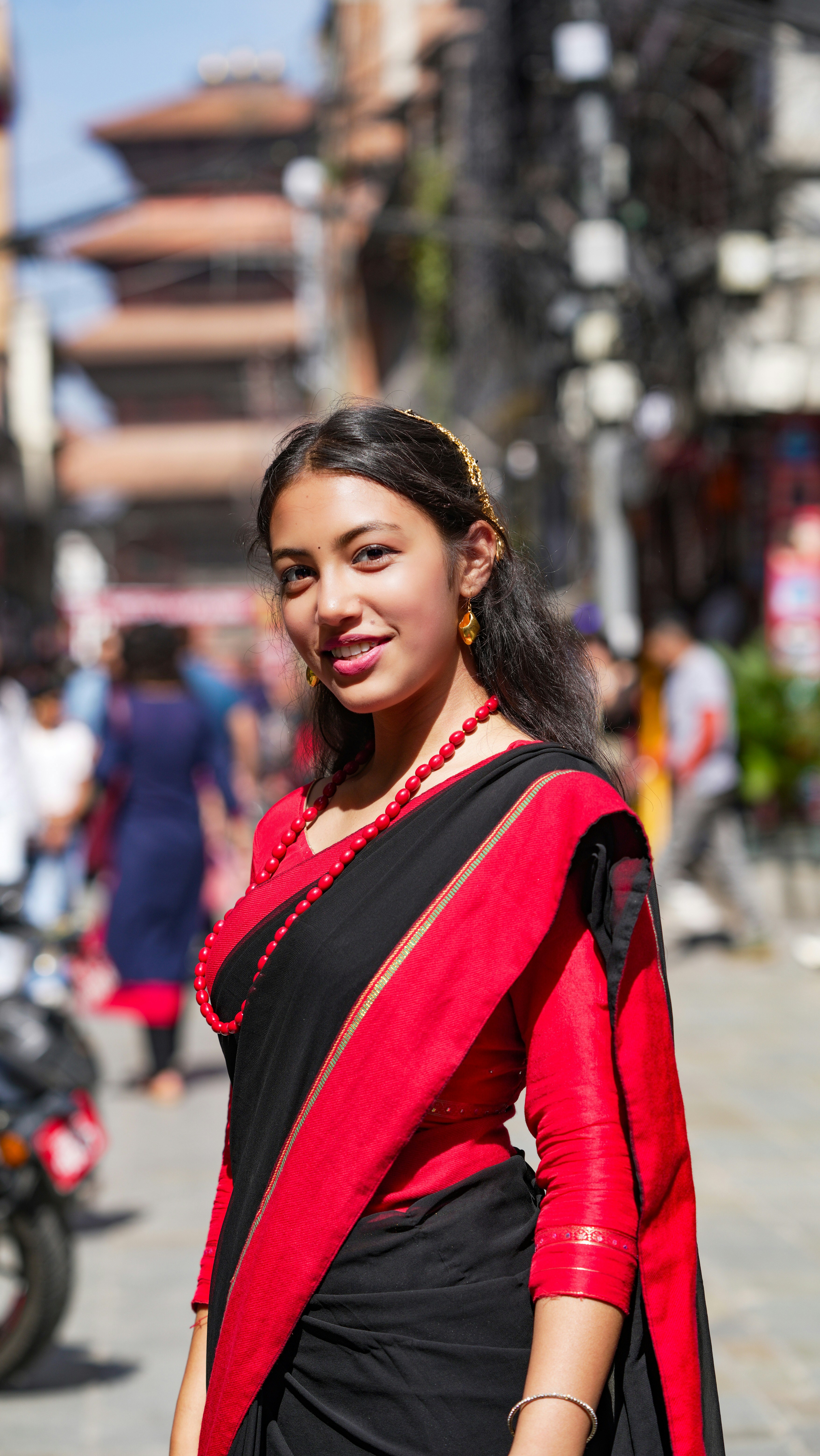 A world-renowned silk from Kanchipuram, Tamil Nadu, characterized by its wide contrast borders and temple patterns.