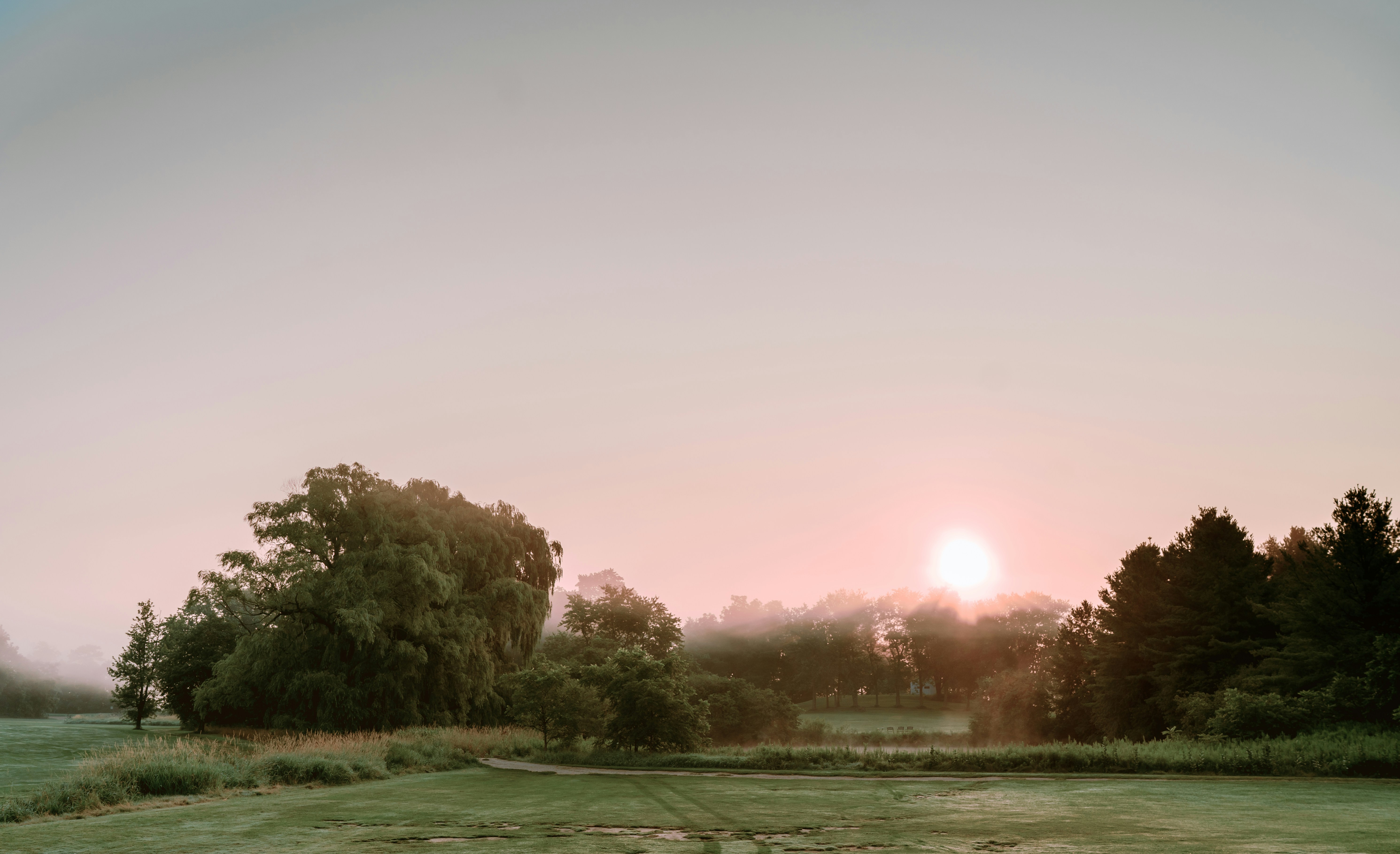 Open golf course sunrise