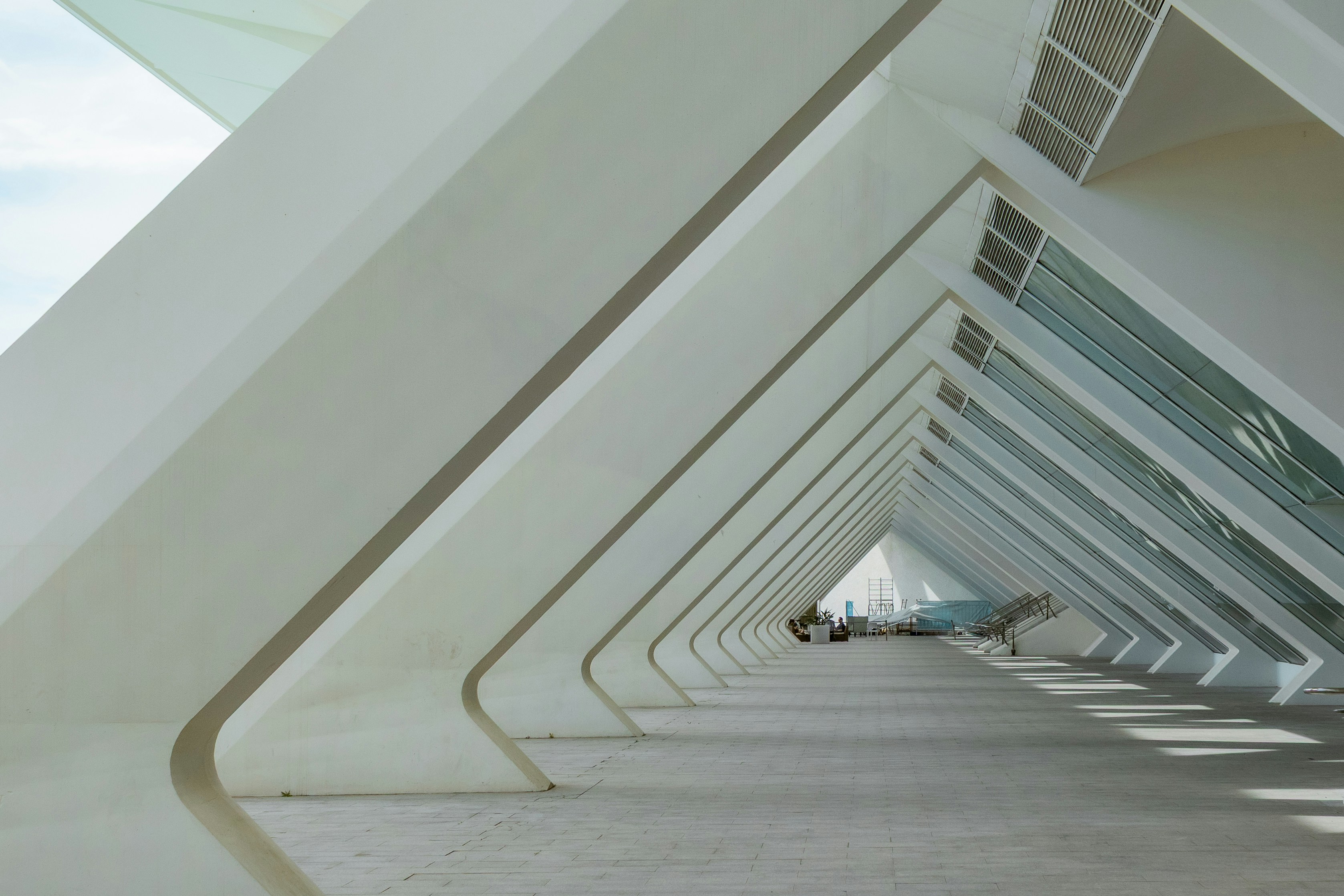 Modern architectural corridor with geometric shapes