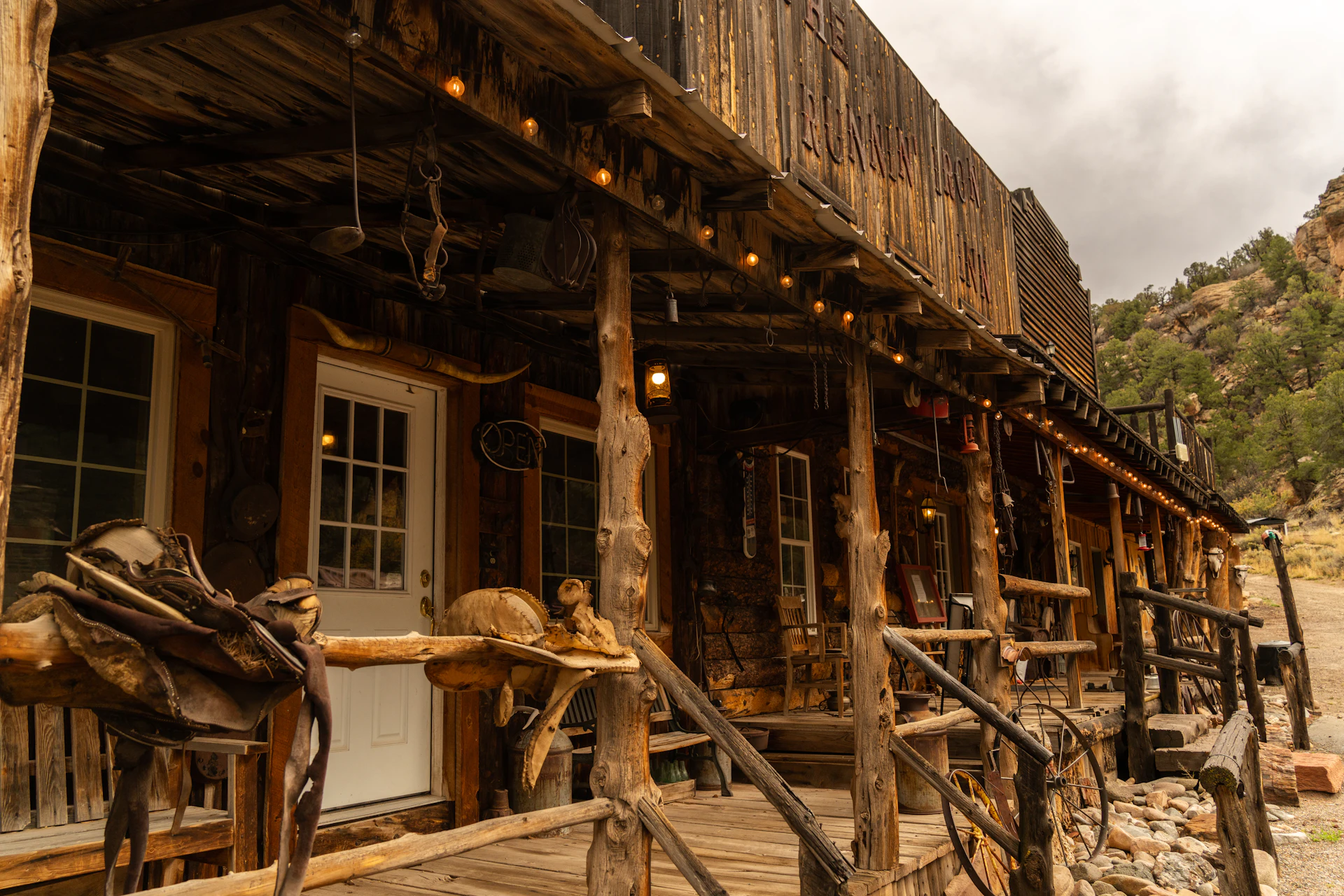 Rustic wooden building with saddle