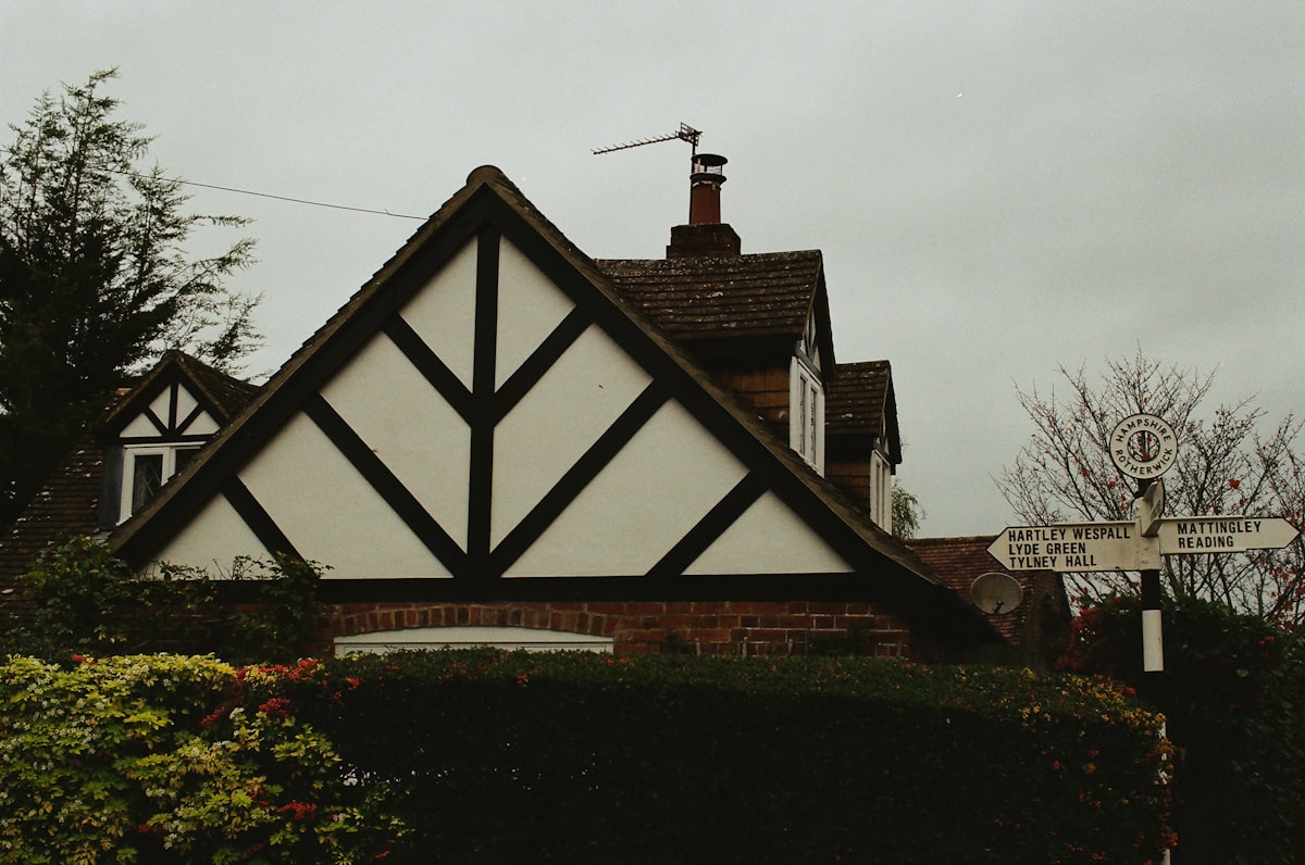 Tudor style house with large gable and decorative detail