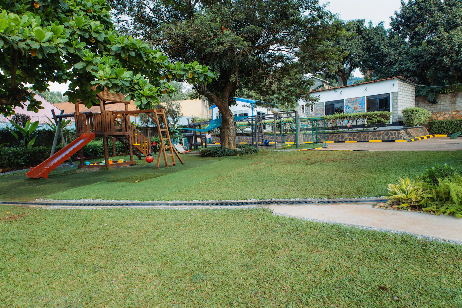 Children playing on a playground structure