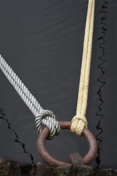 Two ropes tied to a metal ring