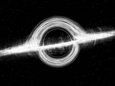 A black hole with glowing accretion disk in space