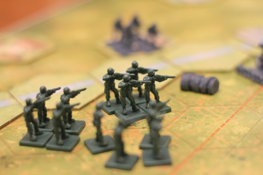 Miniature soldiers on a game board
