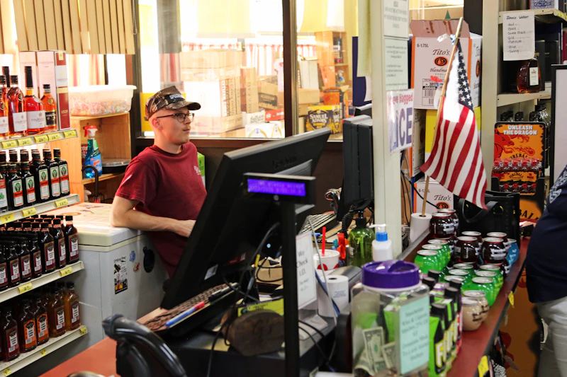 Liquor store checkout counter