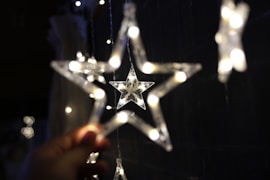 Hand holding a string of star-shaped lights