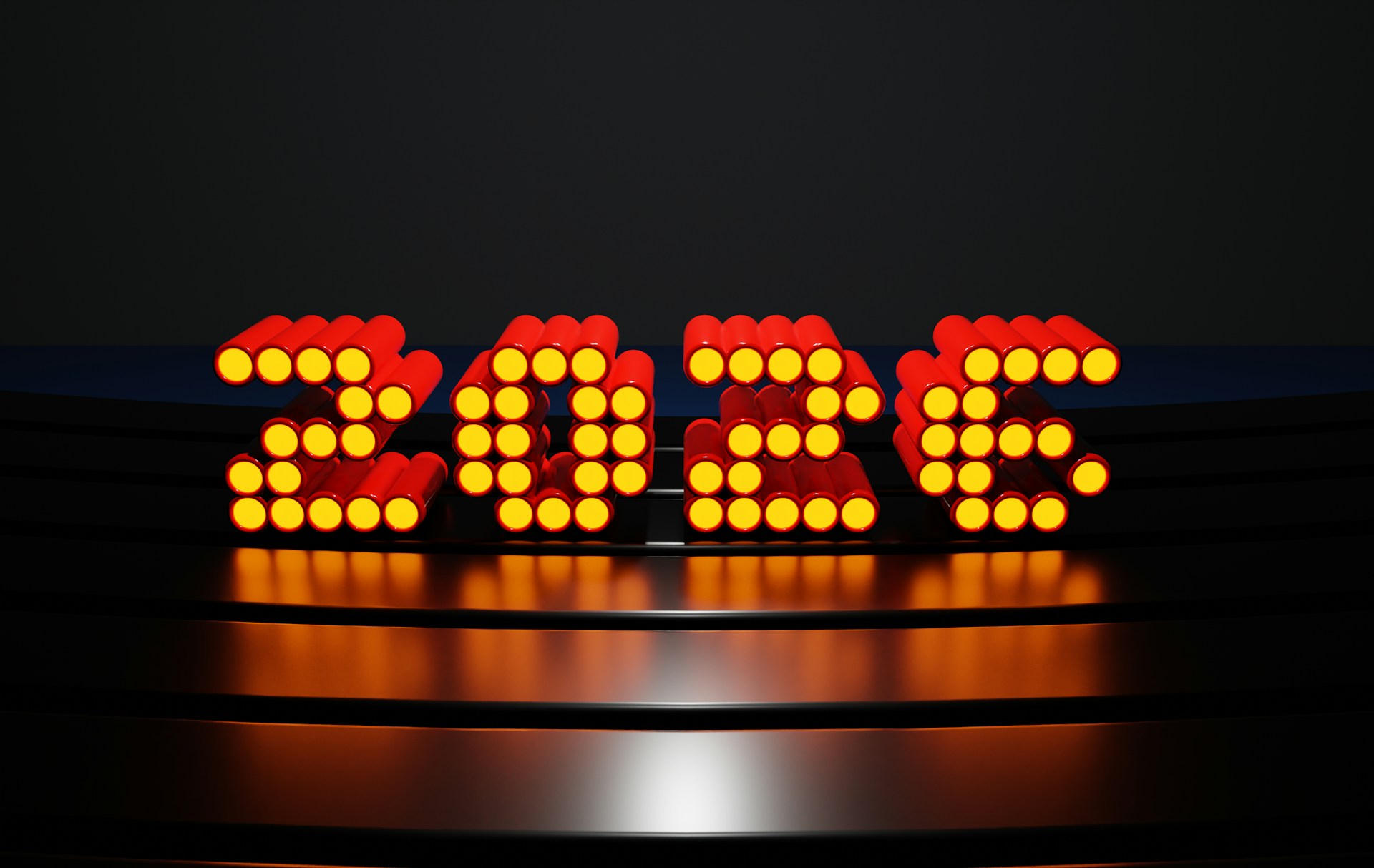 Glowing 2026 numbers on a dark reflective surface.