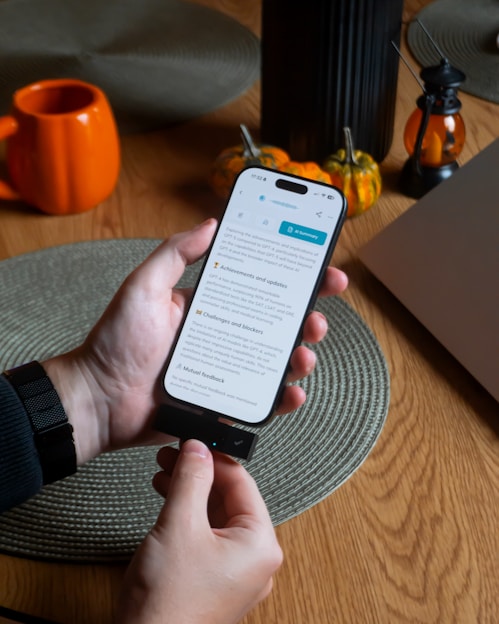 Hands holding a smartphone connected to a charger