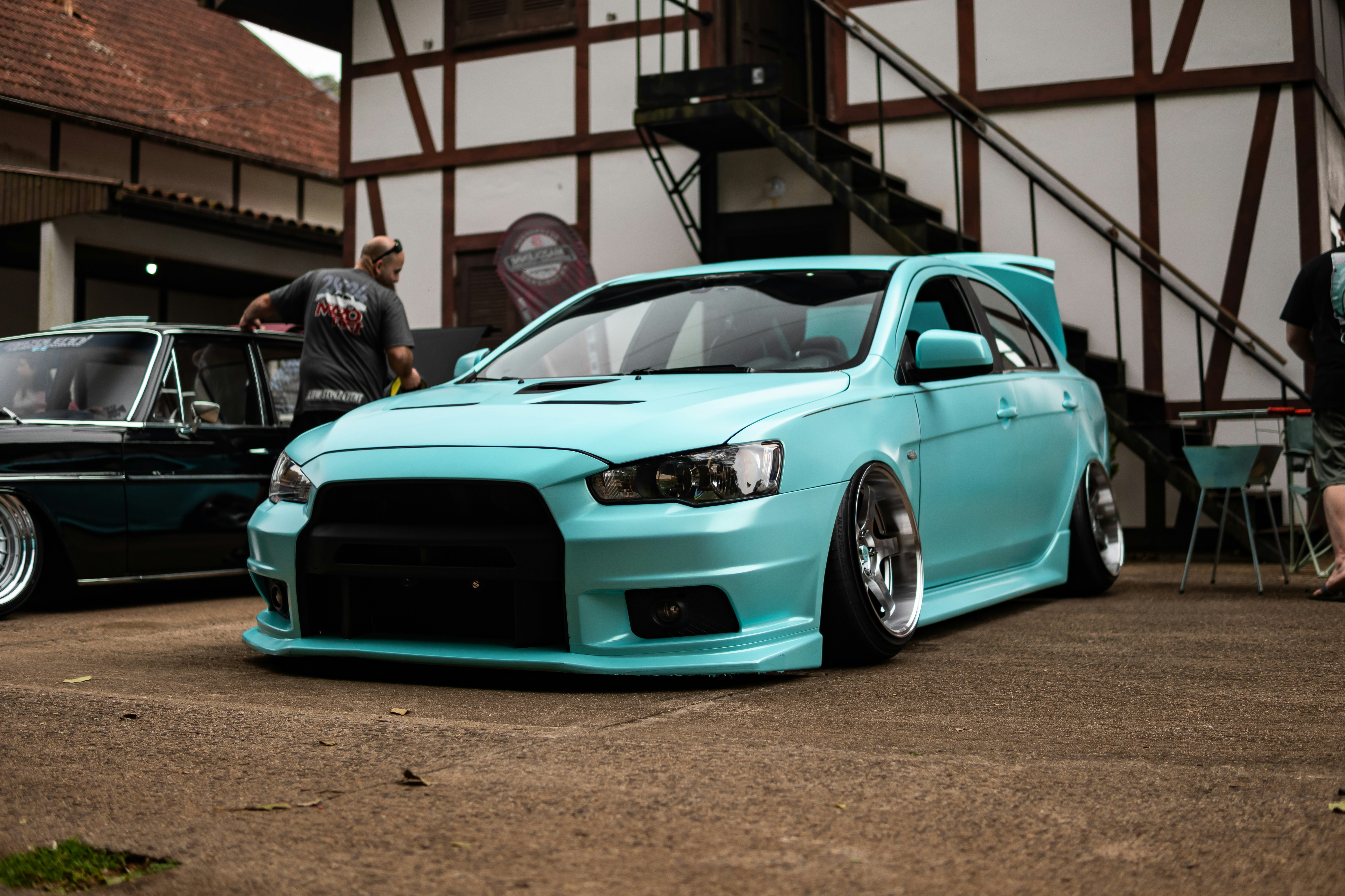 Modified turquoise car