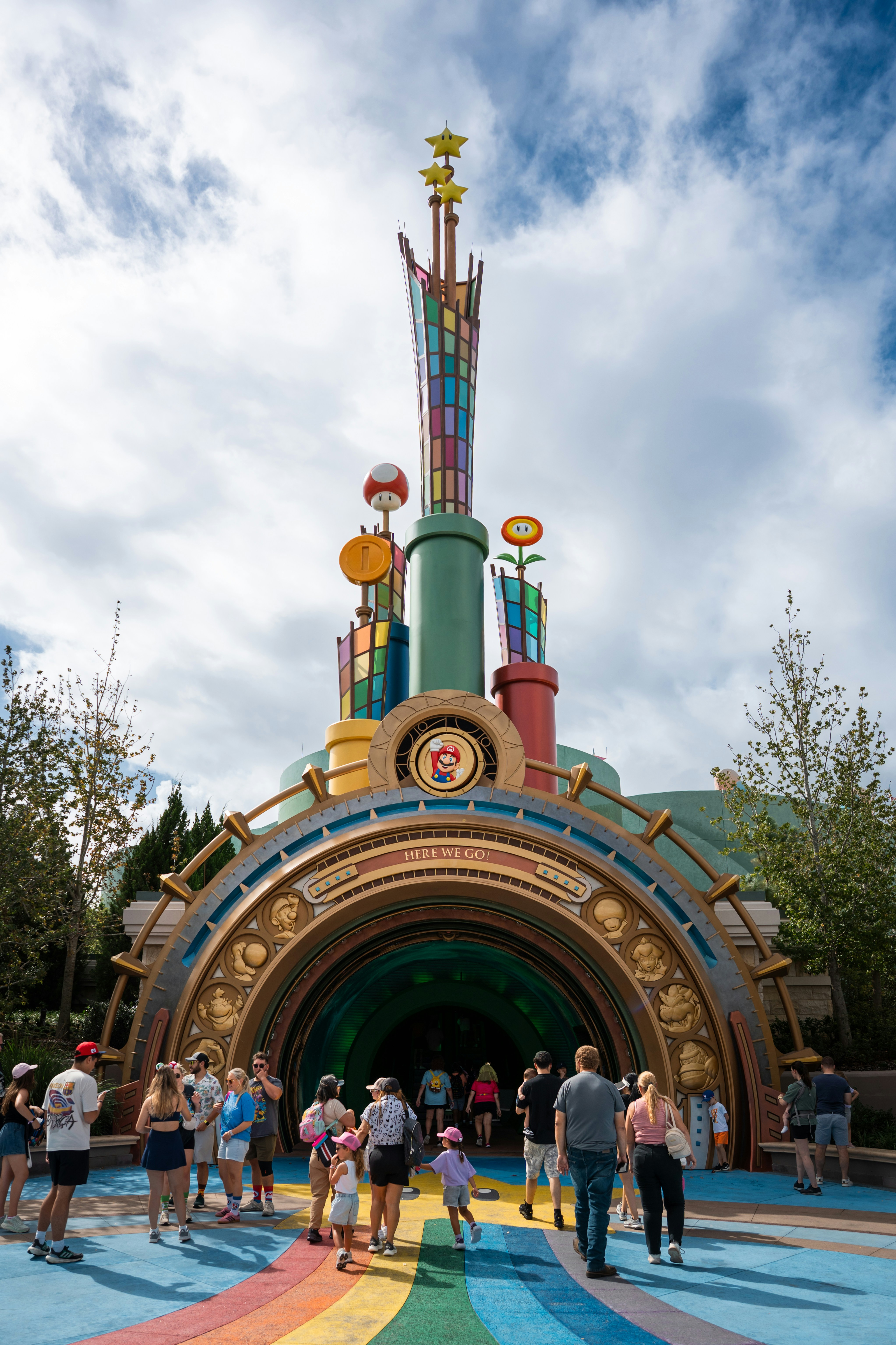 Colorful entrance to a whimsical theme park attraction