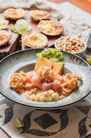 Peruvian ceviche with fried calamari and corn