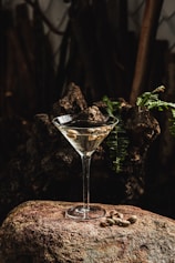 Martini with pistachios on a rock