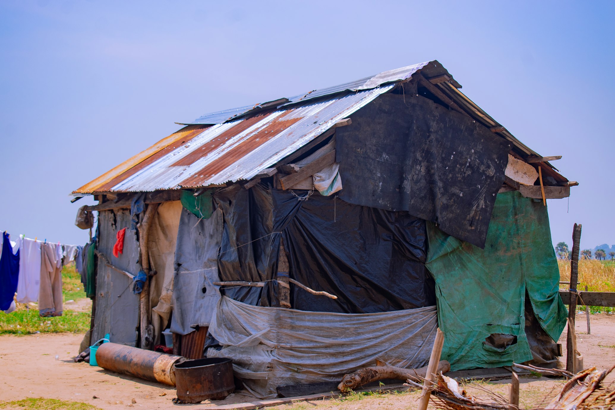 Lagos waterfront and dense urban sprawl under heat haze