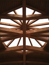 Wooden ceiling beams forming a geometric pattern